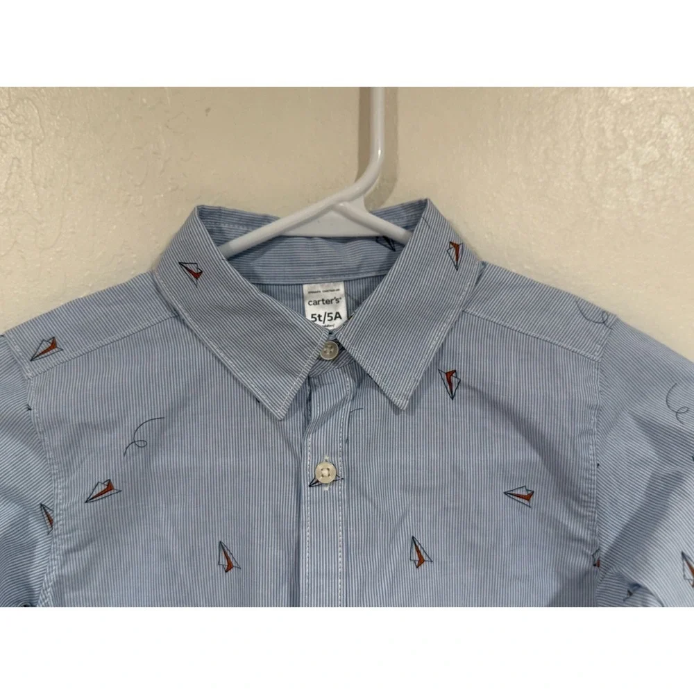 Carters Toddler Boys Blue Pinstripe Paper Airplane Button Down Shirt 5T 2P546410